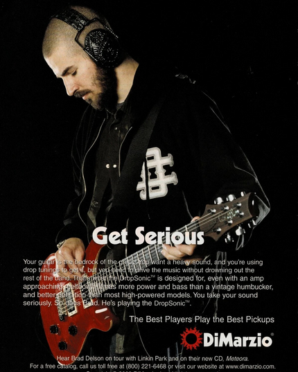 BRAD DELSON of LINKIN PARK - DiMarzio Pickups - 2002 Print Advertisement