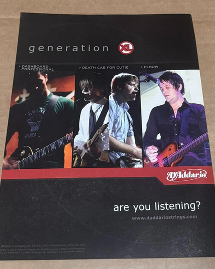 D'Addario Strings -DASHBOARD CONFESSIONAL / DEATH CAB FOR CUTIE - 2004 Print Ad