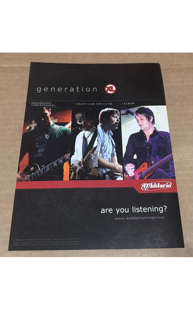 D'Addario Strings -DASHBOARD CONFESSIONAL / DEATH CAB FOR CUTIE - 2004 Print Ad
