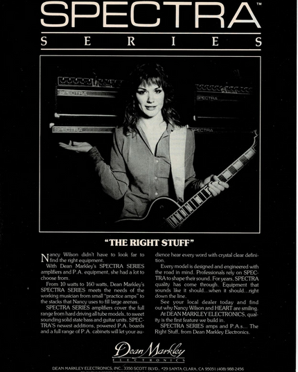 Nancy Wilson of Heart - Dean Markley Electronics - 1984 Print Ad
