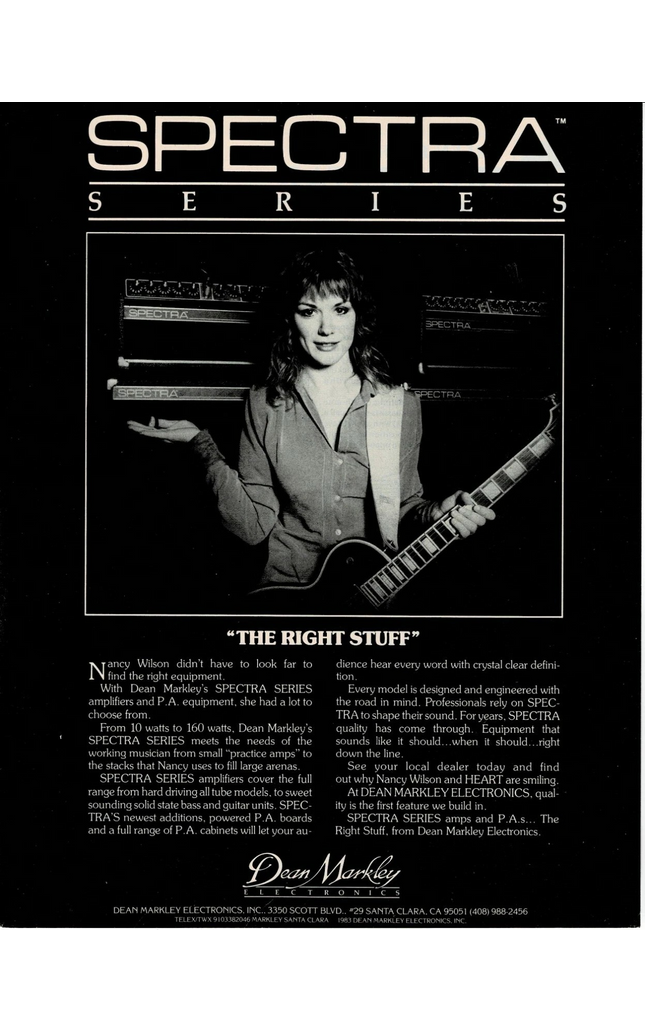 Nancy Wilson of Heart - Dean Markley Electronics - 1984 Print Ad