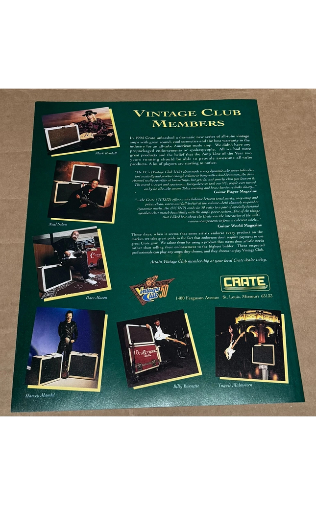 Kendall / Schon / Malmsteen / Mason - CRATE AMPS - 1995 Print Advertisement