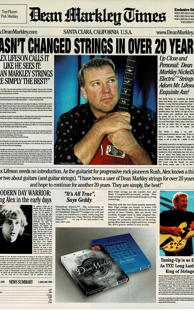 Alex Lifeson of RUSH - Dean Markley Strings - 2004 Print Advertisement