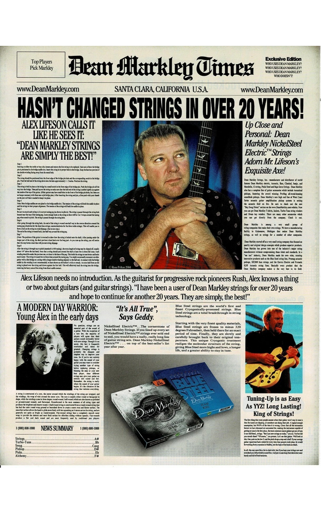 Alex Lifeson of RUSH - Dean Markley Strings - 2004 Print Advertisement