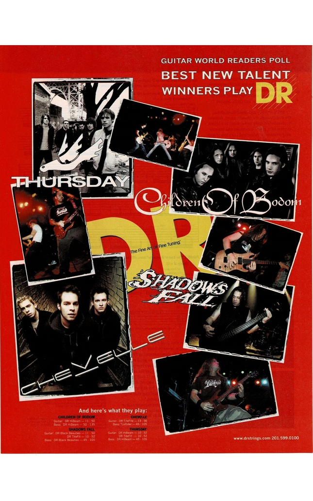THURSDAY /SHADOWS FALL /CHEVELLE /CHILDREN OF BODOM - DR Strings - 2004 Print Ad