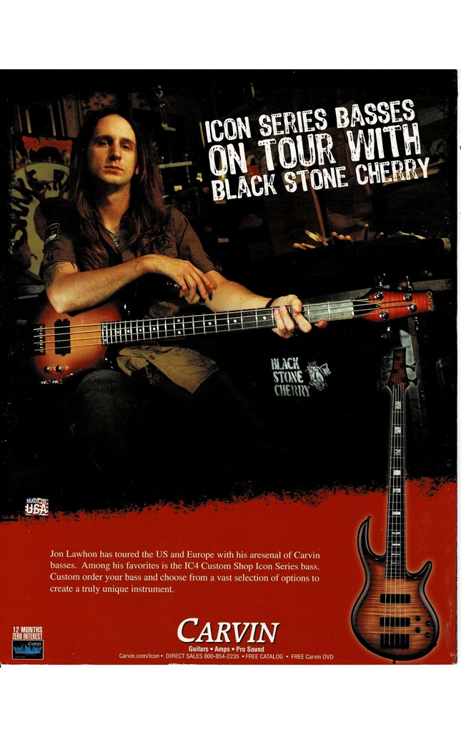 CARVIN GUITARS - JON LAWHON OF BLACK STONE CHERRY - 2008 Print Ad