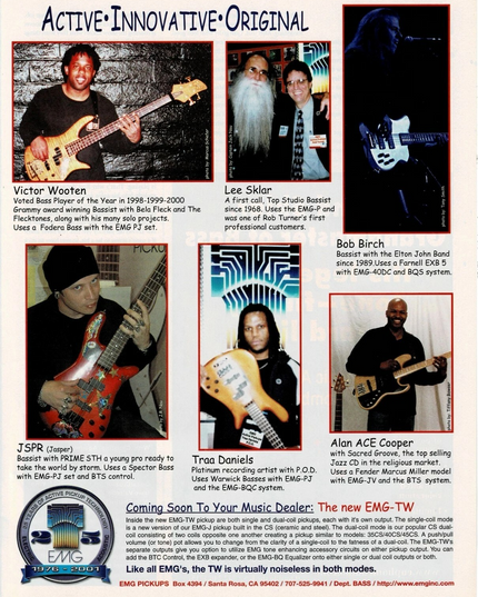 EMG PICKUPS - Wooten / Traa Daniels / Lee Sklar / Bob Birch - 2001 Print Ad