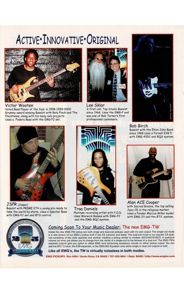 EMG PICKUPS - Wooten / Traa Daniels / Lee Sklar / Bob Birch - 2001 Print Ad