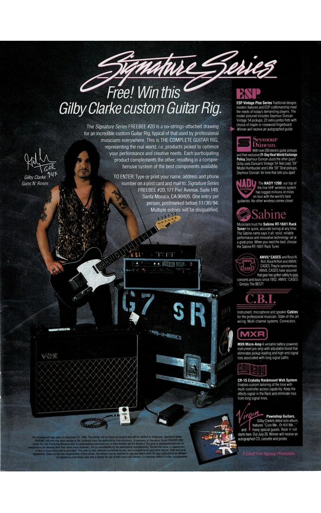 ESP SEYMOUR DUNCAN VOX RIG - GILBY CLARKE of GUNS N' ROSES - 1994 Print Ad