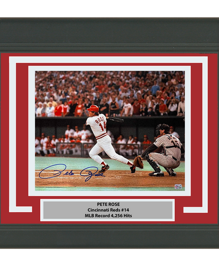 Framed Autographed/Signed Pete Rose Cincinnati Red 16x20 Baseball Photo Athlete Hologram COA Holo #3