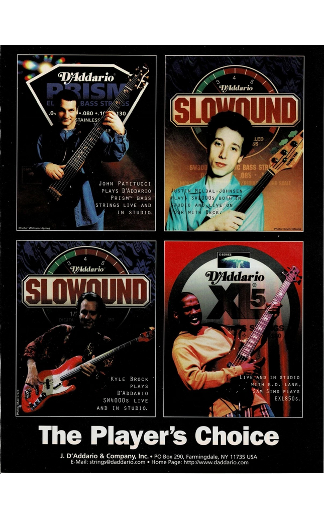 D'Addario Strings - Patitucci / Meldal-Johnsen / Brock / Sims - 1998 Print Ad