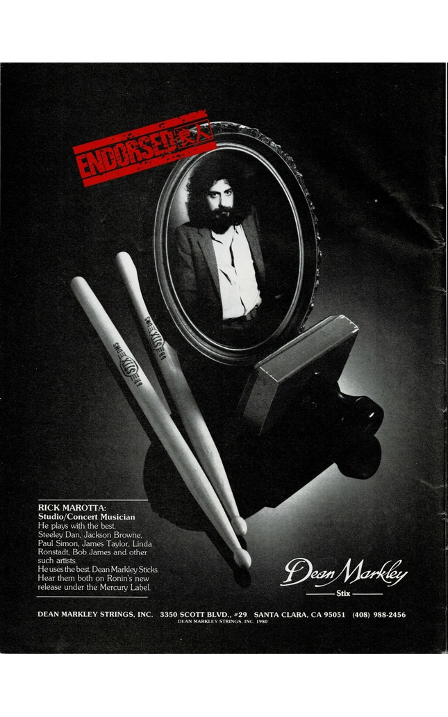 Rick Marotta - Dean Markley Stix - 1981 Print Ad