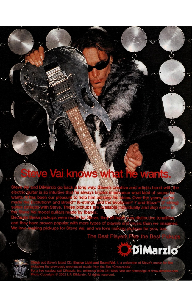 STEVE VAI - DiMarzio Pickups - 2003 Print Advertisement