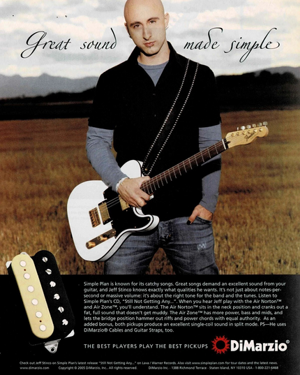Jeff Stinco of Simple Plan - DiMarzio Pickups - 2005 Print Advertisement