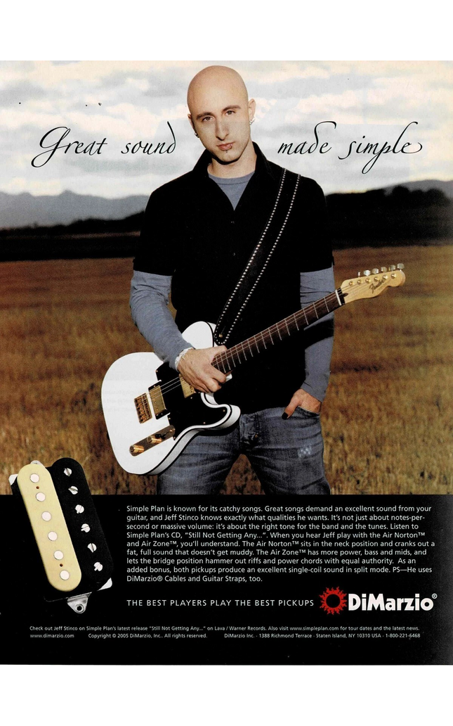 Jeff Stinco of Simple Plan - DiMarzio Pickups - 2005 Print Advertisement