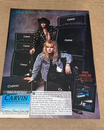 CARVIN AMPS - ERIK TURNER & JOEY ALLEN OF WARRANT - 1991 Print Ad