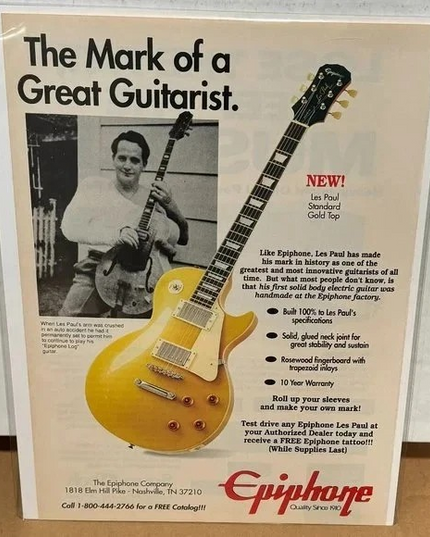 EPIPHONE GUITARS - LES PAUL STANDARD GOLD TOP - 1994 Print Advertisement