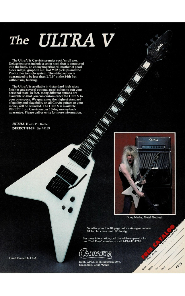 Doug Marks of Metal Method - Carvin - The ULTRA V - 1986 Print Ad
