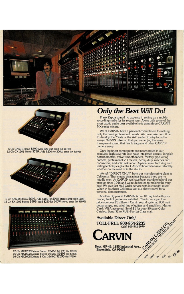 CARVIN MX SERIES - FRANK ZAPPA - 1983 Print Ad