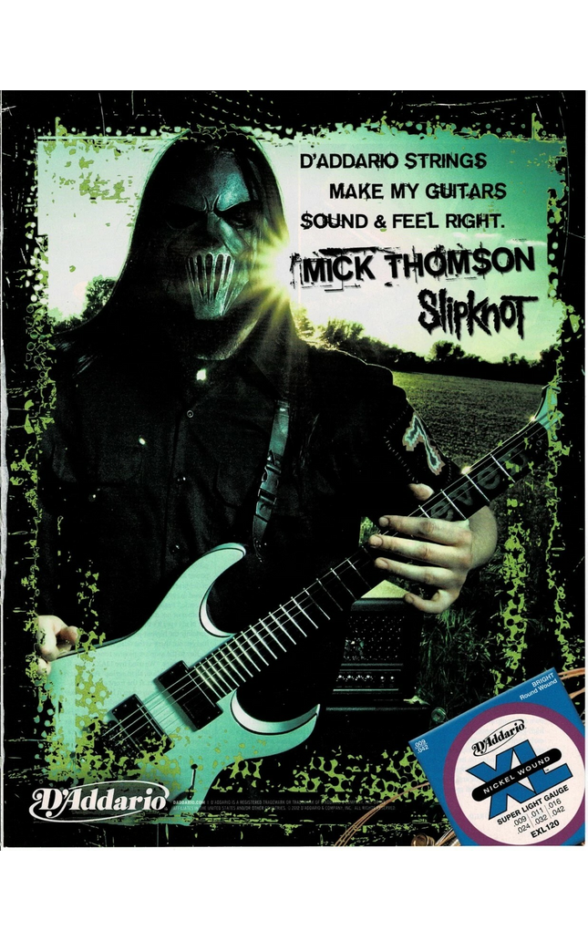 D'Addario Strings - MICK THOMSON of SLIPKNOT - 2012 Print Advertisement