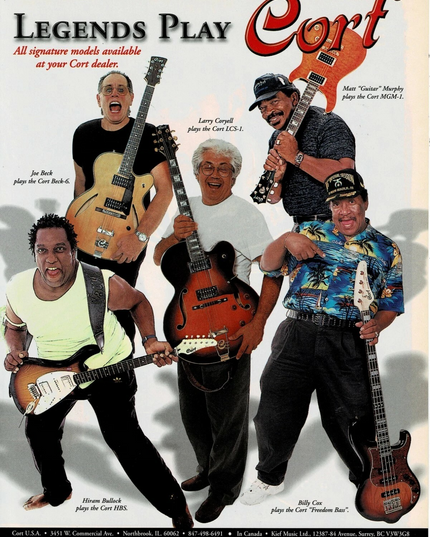 LARRY CORYELL / BULLOCK / JOE BECK / COX / MURPHY - Cort Guitars - 1999 Print Ad