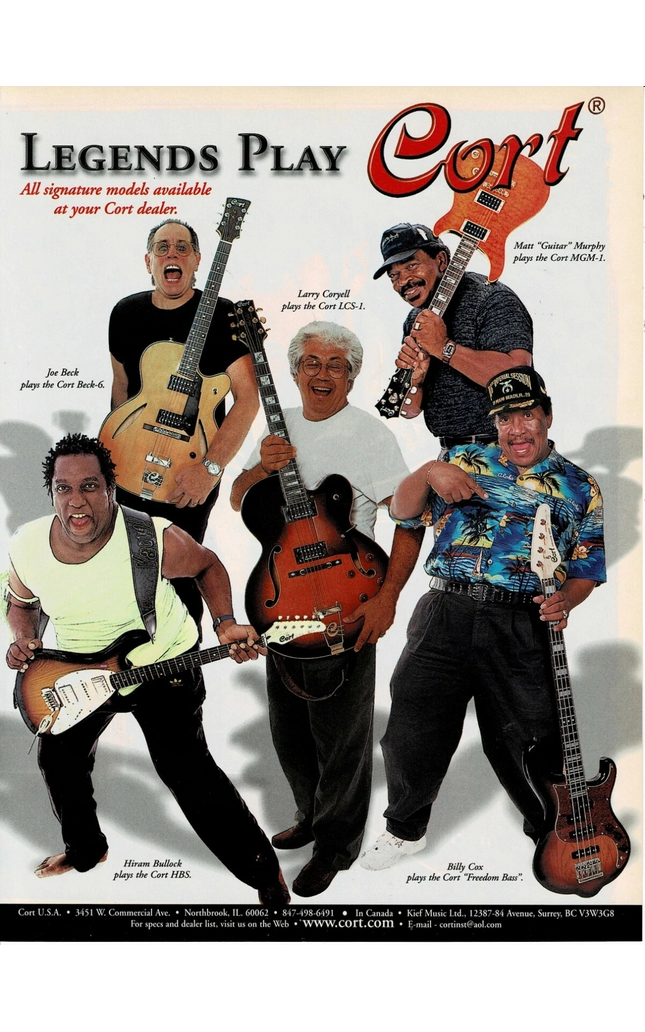 LARRY CORYELL / BULLOCK / JOE BECK / COX / MURPHY - Cort Guitars - 1999 Print Ad