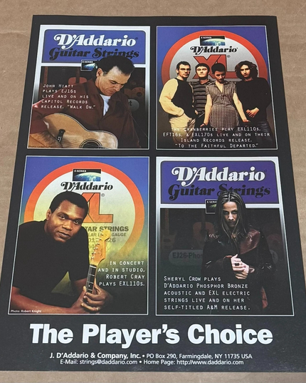HIATT / CRANBERRIES / CRAY / SHERYL CROW - D'Addario Strings - 1997 Print Ad