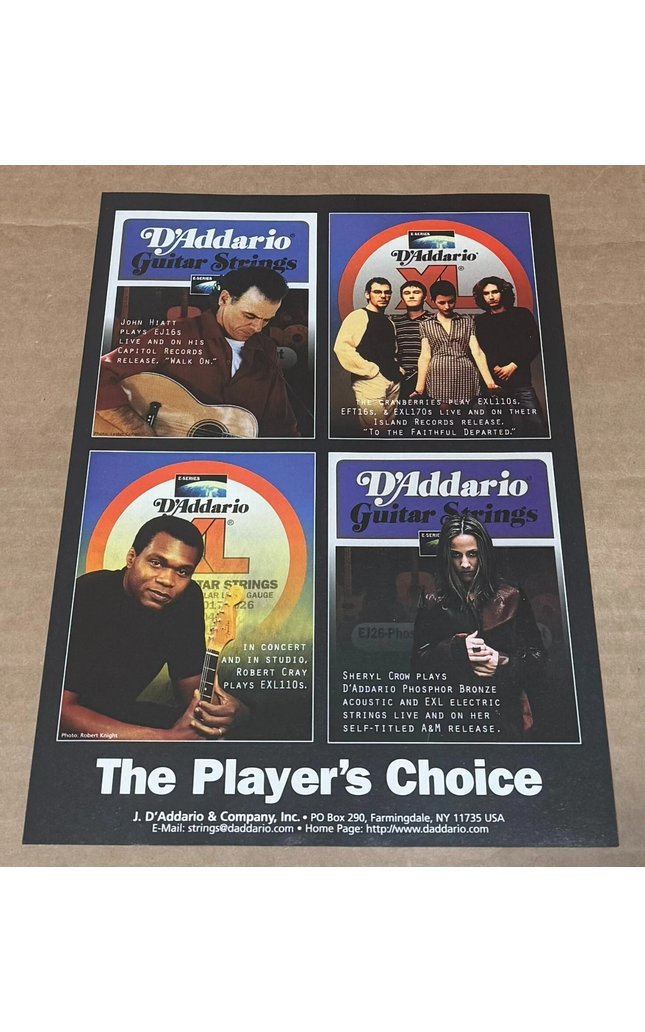 HIATT / CRANBERRIES / CRAY / SHERYL CROW - D'Addario Strings - 1997 Print Ad