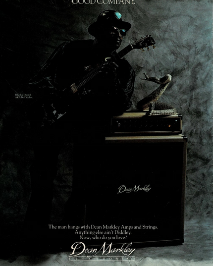 Bo Diddley - Dean Markley Amps/Strings - 1986 Print Ad