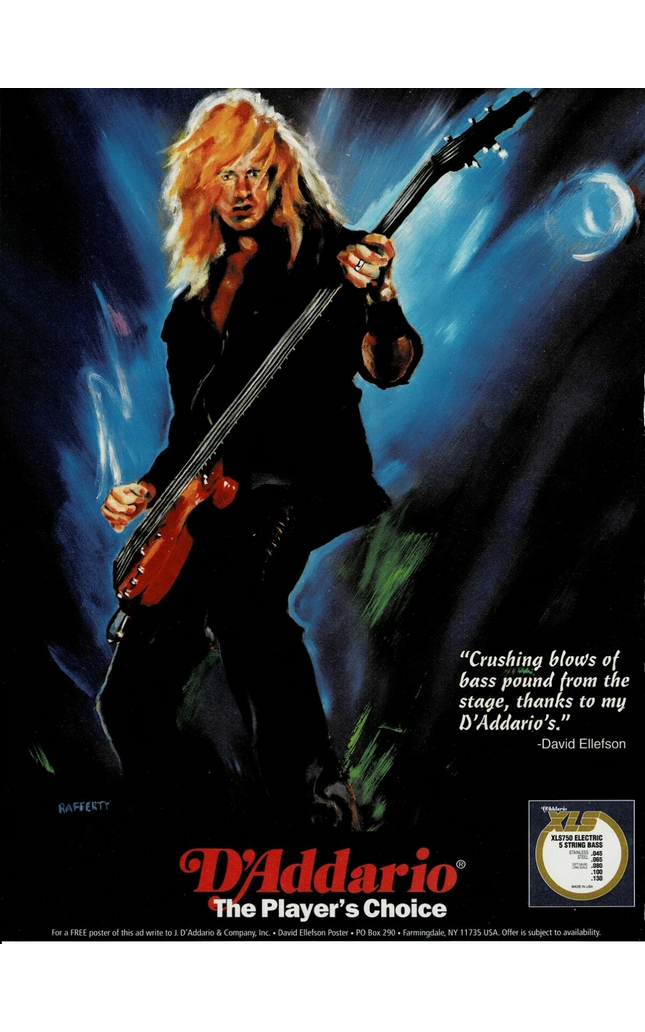 D'Addario Strings - DAVE ELLEFSON of MEGADETH - 1996 Print Ad