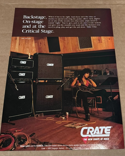 CRATE AMPS - Steve Lynch of Autograph - 1990 Print Advertisement