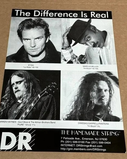 STING / DIMEBAG / WARREN HAYNES / MARCUS MILLER - DR Strings - 1996 Print Ad