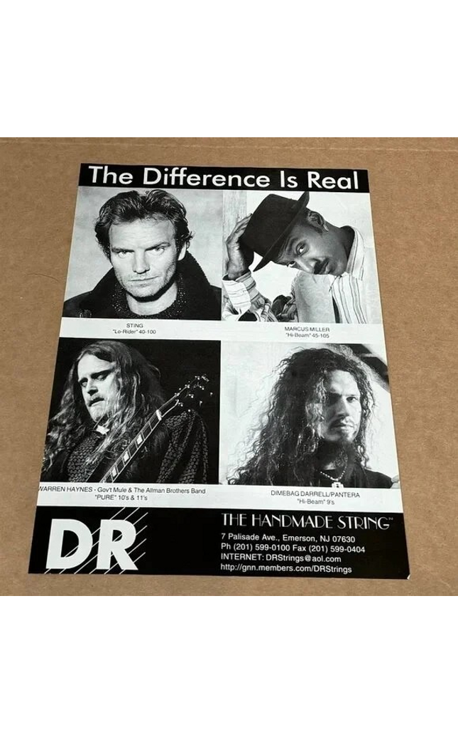 STING / DIMEBAG / WARREN HAYNES / MARCUS MILLER - DR Strings - 1996 Print Ad