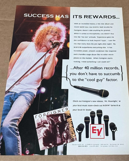 Electro-Voice Mics [EV] - Lou Gramm of Foreigner - 1995 Print Advertisement