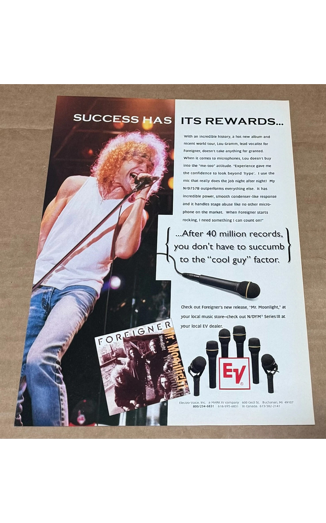 Electro-Voice Mics [EV] - Lou Gramm of Foreigner - 1995 Print Advertisement