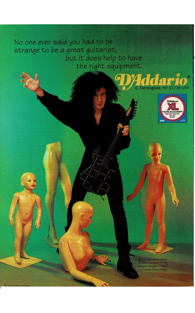 D'Addario Strings - BLUES SARACENO - 1992 Print Advertisement