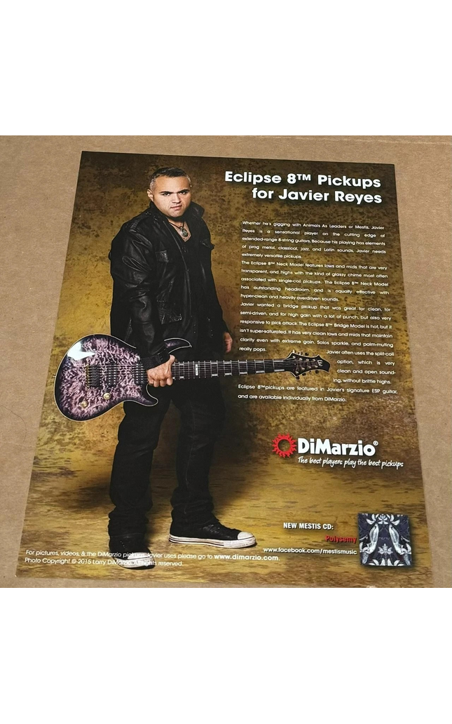 JAVIER REYES of ANIMALS AS LEADERS - DiMarzio Pickups - 2016 Print Ad