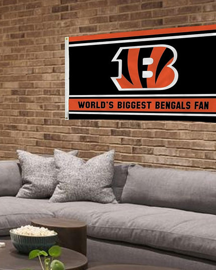 Cincinnati Bengals 3x5 Feet Flag Banner, World's Biggest Fan, Metal Grommets, Single Sided, Indoor or Outdoor Use