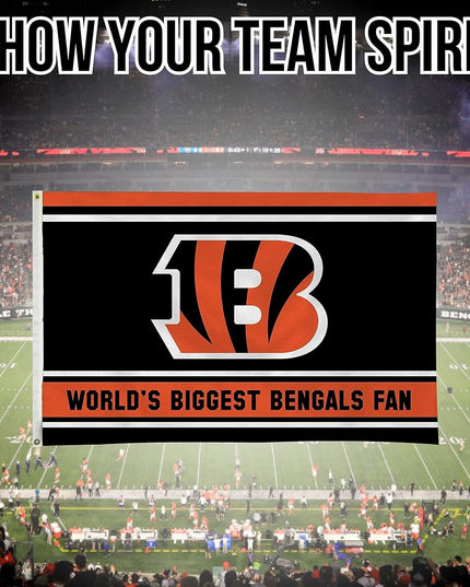 Cincinnati Bengals 3x5 Feet Flag Banner, World's Biggest Fan, Metal Grommets, Single Sided, Indoor or Outdoor Use