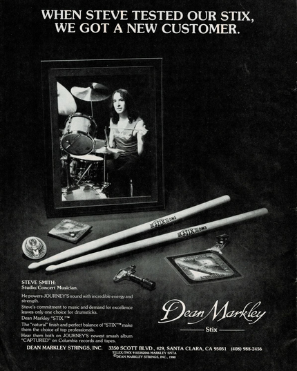 Steve Smith of Journey - Dean Markley Stix - 1981 Print Ad