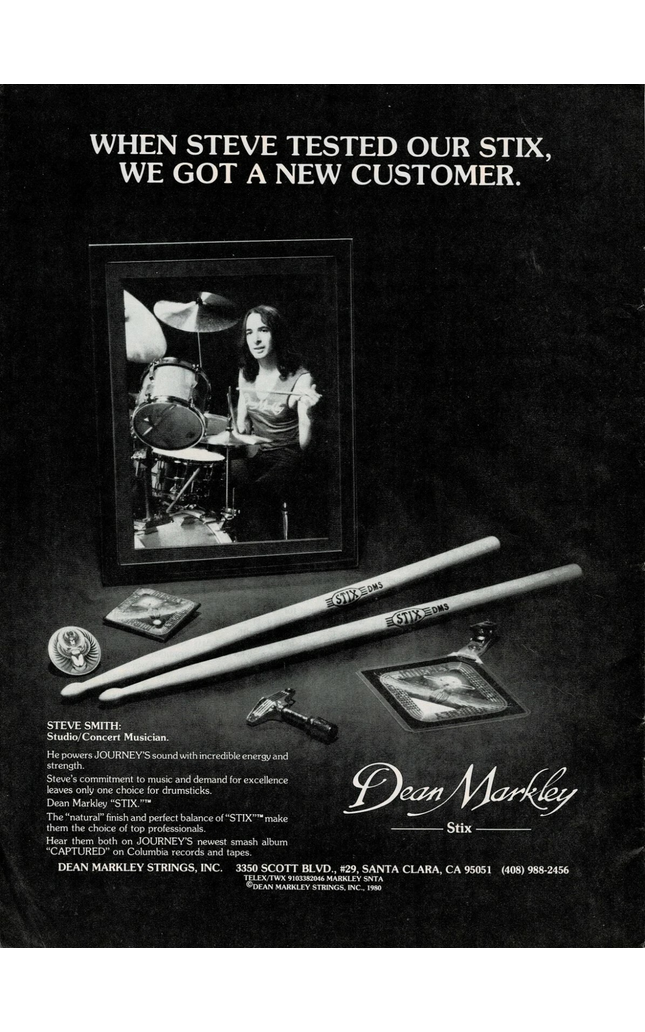 Steve Smith of Journey - Dean Markley Stix - 1981 Print Ad