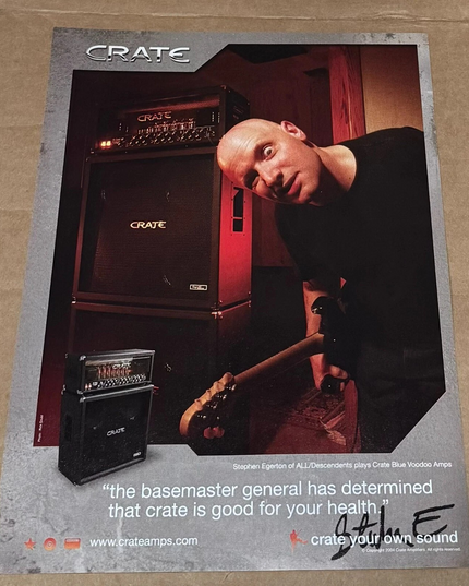 STEPHEN EGERTON of ALL/DESCENDENTS - CRATE AMPS - 2004 Print Advertisement