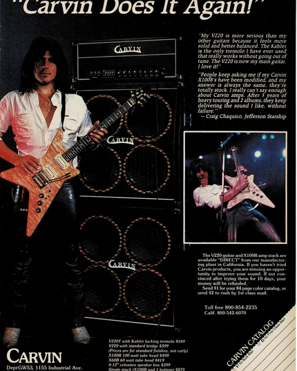 CARVIN GUITARS - CRAIG CHAQUICO OF STARSHIP - 1984 Print Ad