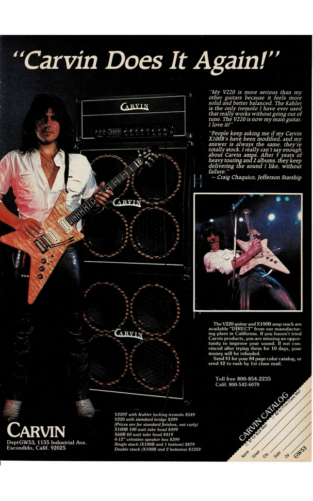 CARVIN GUITARS - CRAIG CHAQUICO OF STARSHIP - 1984 Print Ad