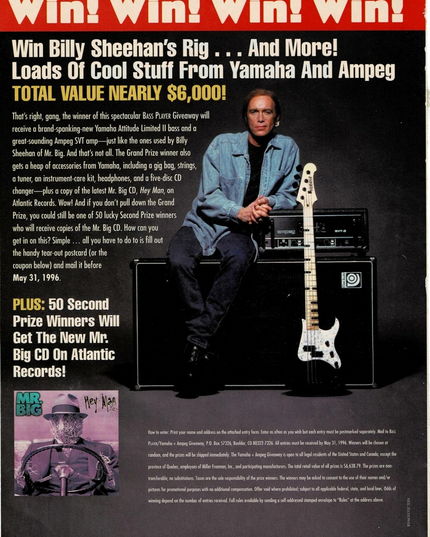 Yamaha Bass Guitars / Ampeg Amps - Billy Sheehan - 1996 Print Promo Advertisement