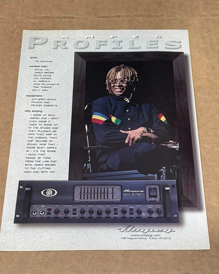 AMPEG AMPS - TM STEVENS of VAI / COCKER / JOEL - 1999 Print Advertisement