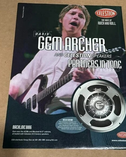 CELESTION SPEAKERS - GEM ARCHER of OASIS - 2002 Print Advertisement