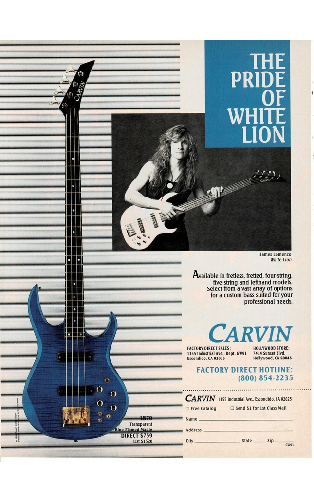 CARVIN GUITARS - JAMES LOMENZO OF WHITE LION - 1991 Print Ad