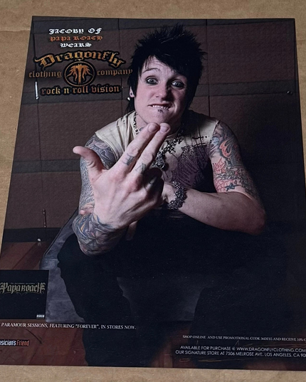 DRAGONFLY CLOTHING - JACOBY SHADDIX of PAPA ROACH - 2007 - Music Print Ad