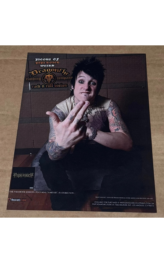DRAGONFLY CLOTHING - JACOBY SHADDIX of PAPA ROACH - 2007 - Music Print Ad